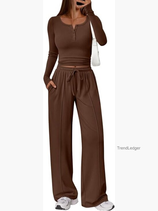 Pants - 2 Piece Lounge Set Women Matching Sweatsuit Travel Outfits Long Sleeve Top Wide